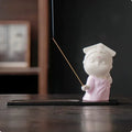 Ceramic little female court attendant incense burner decoration in cute style.
