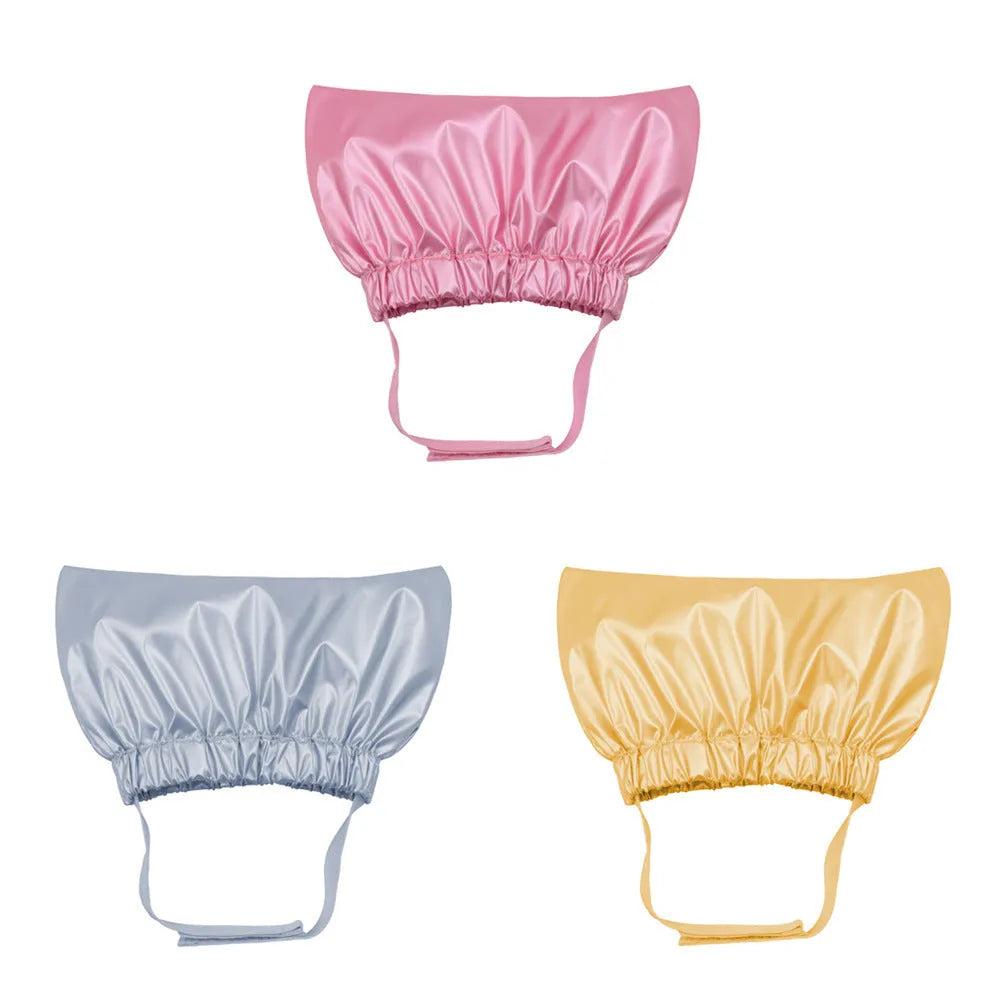 Pet shower cap with adjustable ear holes in gold colour for dog bath protection