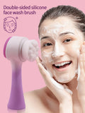 Facial brush set with keep dry hair band, plastic handle brush and four replacement brush heads