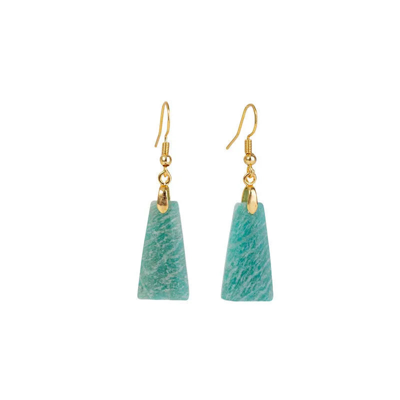 Amazonite rough stone geometric earrings with trapezoid shape and gold/silver finish