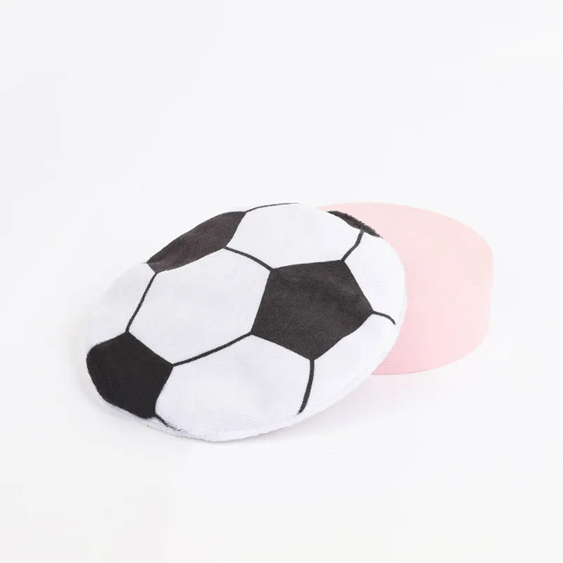 Interactive plush flying disc cat toy with sports ball pattern for indoor cats and kittens
