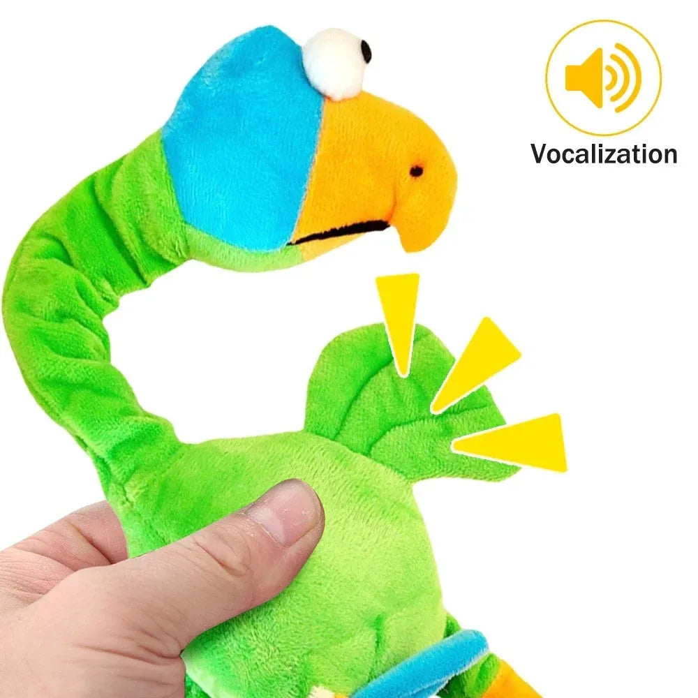 Screaming chicken sound squeaky dog chew toy in black, green, or orange.
