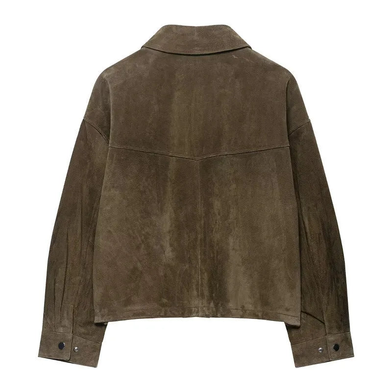 Women's PU leather jacket in Japanese Korean casual style with regular fit