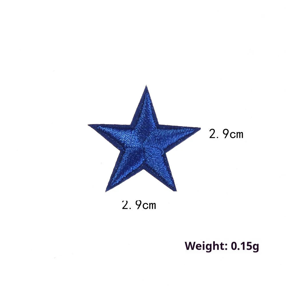 Colourful five-pointed star embroidery patches and cloth stickers for DIY clothing decoration.