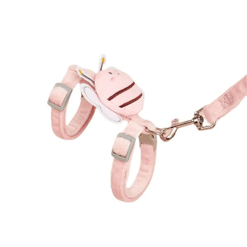 Adjustable cat lead with teddy bear and bee shapes in polyester material