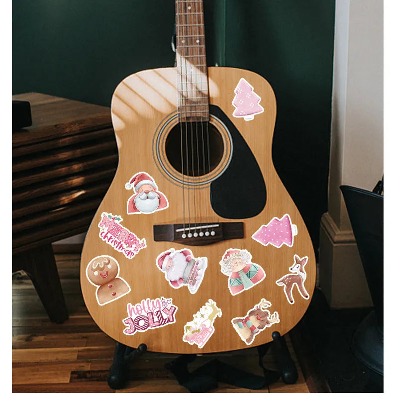 50-piece set of cute Christmas themed waterproof stickers in various sizes from 4cm to 8cm