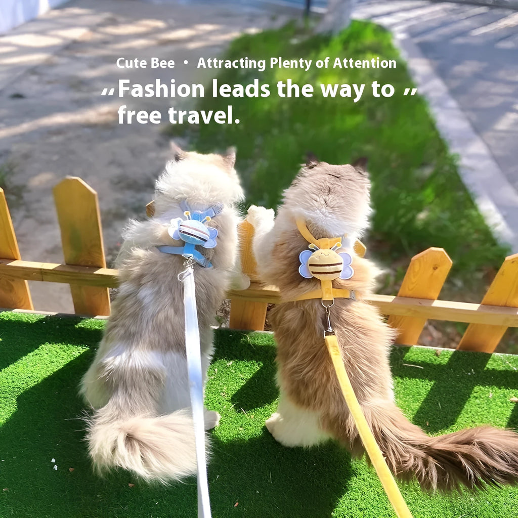 Adjustable cat lead with teddy bear and bee shapes in polyester material