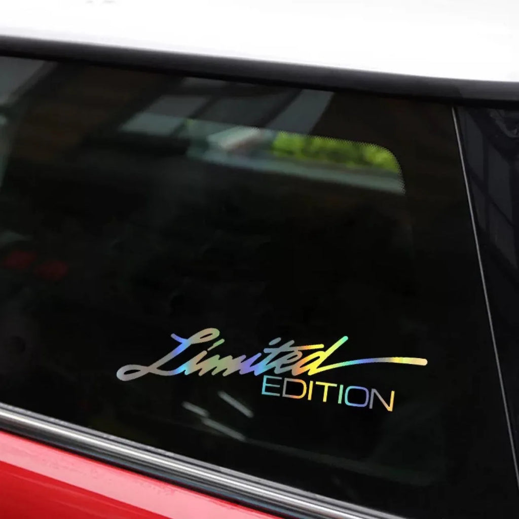 Black laser reflective car sticker with decorative text design for vehicle personalisation
