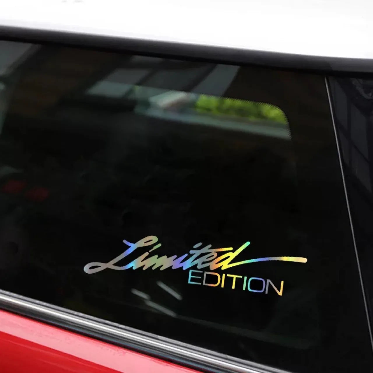 Black laser reflective car sticker with decorative text design for vehicle personalisation