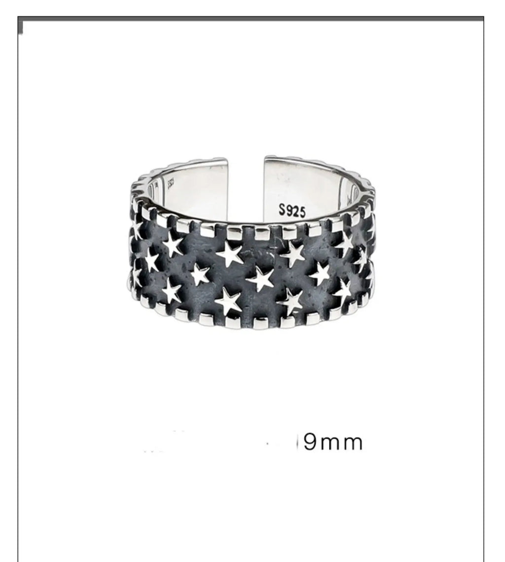 925 silver geometric five-pointed star ring with adjustable opening for men and women