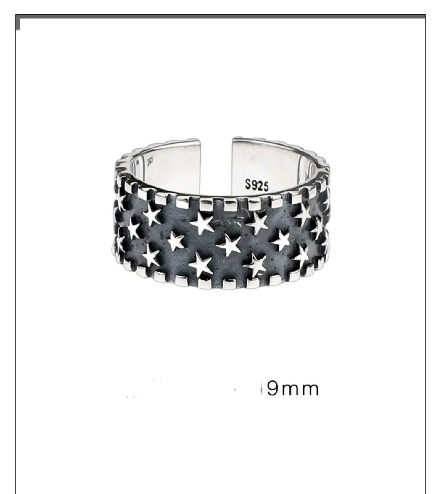 925 silver geometric five-pointed star ring with adjustable opening for men and women