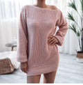 Women's off-shoulder knitted dress with lantern sleeves in solid colour