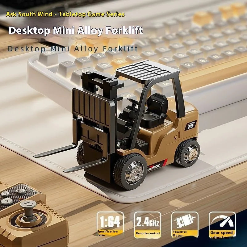 1:64 scale mini alloy forklift remote control toy with Bluetooth controller and cargo accessories