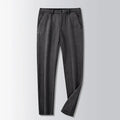 British retro striped straight leg trousers in chemical fibre blend fabric shown in khaki colour