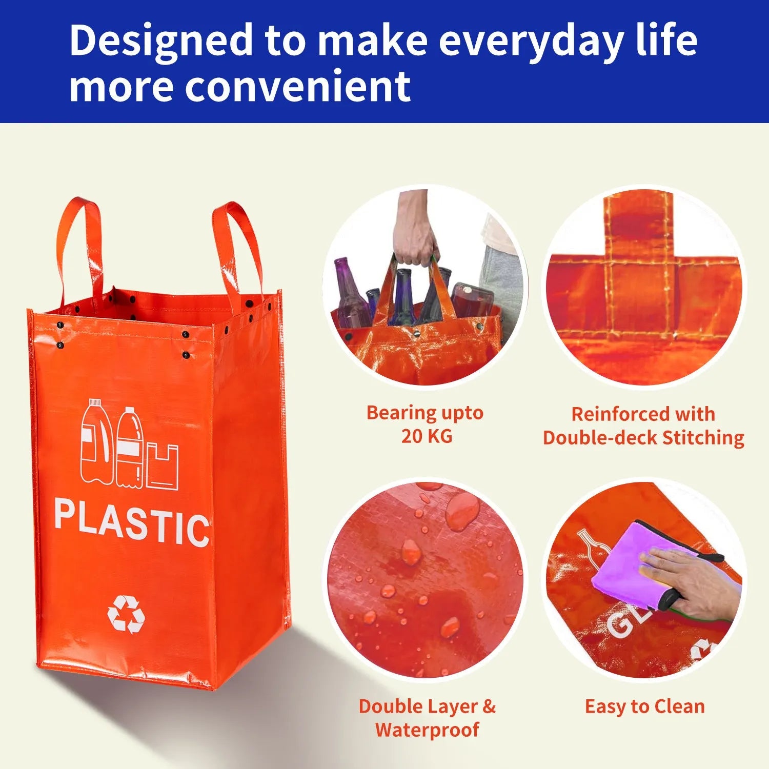 Blue 40-litre rectangular PP plastic household dustbin with a dustbin liner inside.