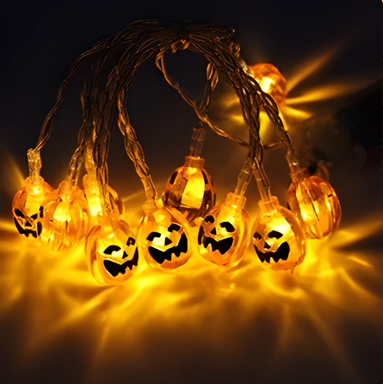 Halloween LED string lights with pumpkin lantern and ghost pendants on 1.2m cord