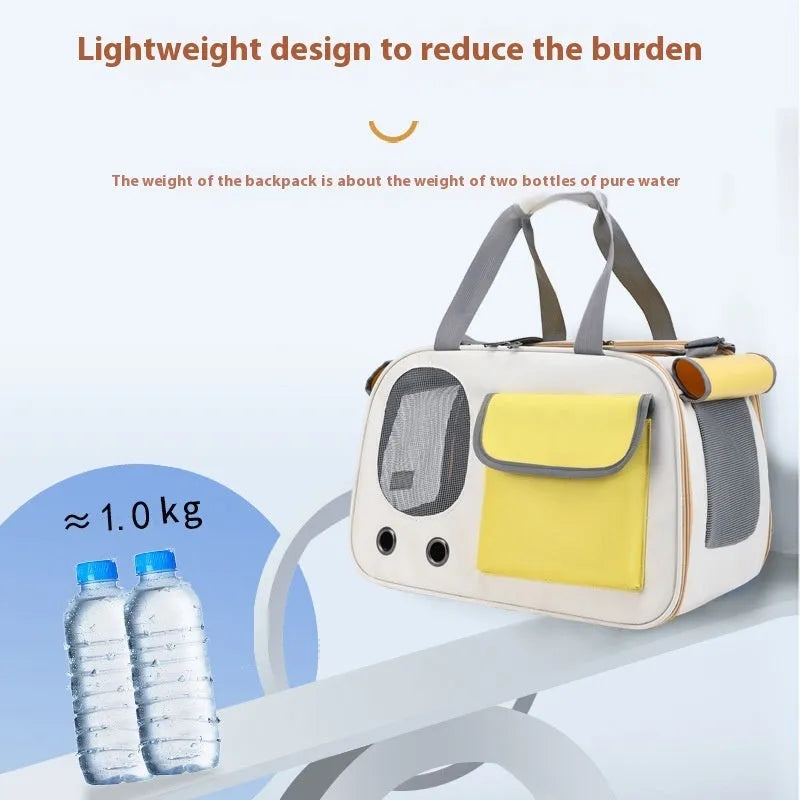Foldable single shoulder pet bag in canvas material with large capacity for cat and small dog transport
