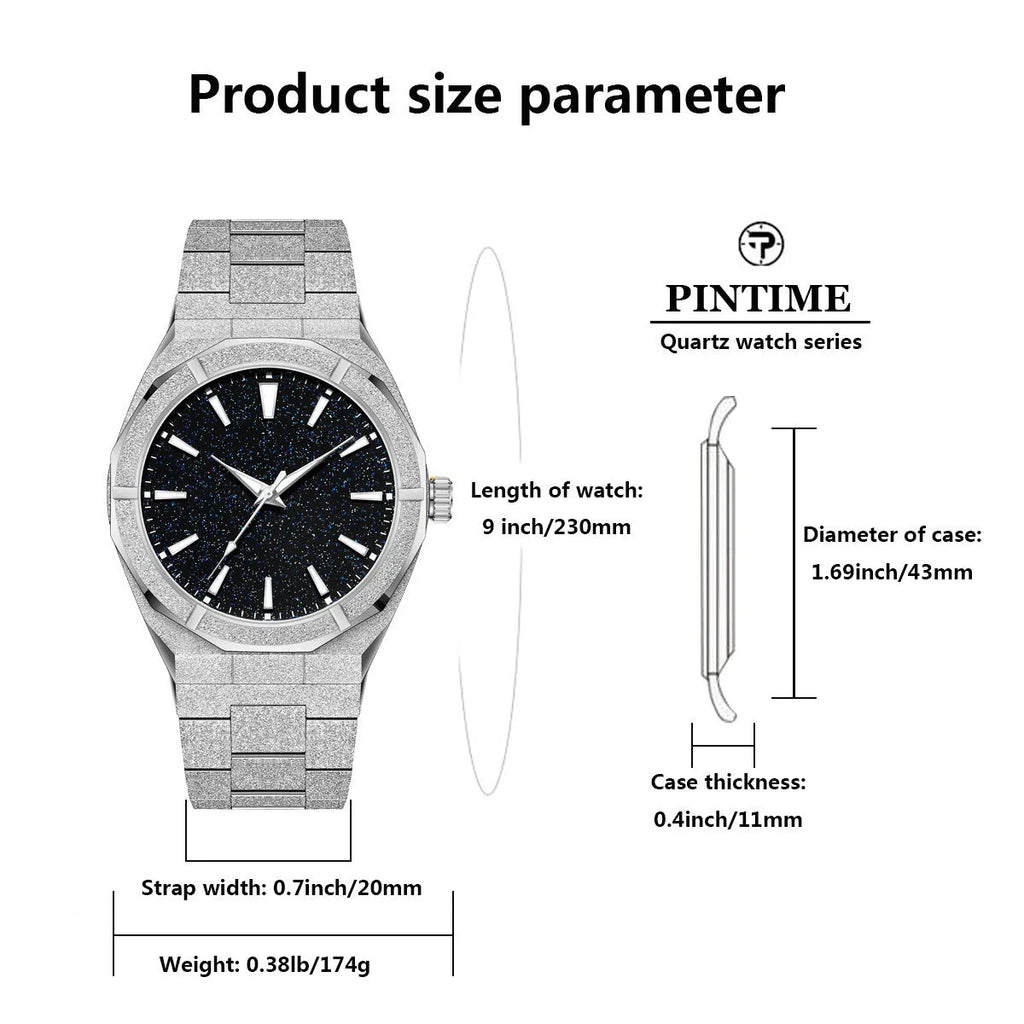 Men's business watch with stainless steel case and bracelet featuring luminous hands