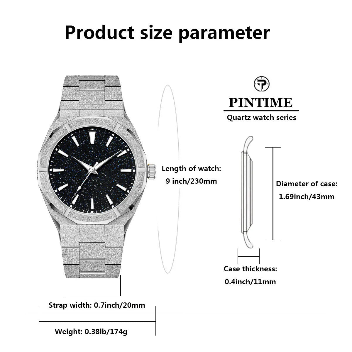 Men's business watch with stainless steel case and bracelet featuring luminous hands