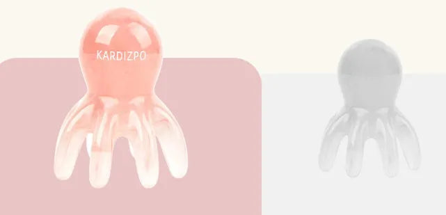 Pink octopus-shaped periocular meridian massage comb made from natural resin with storage bag