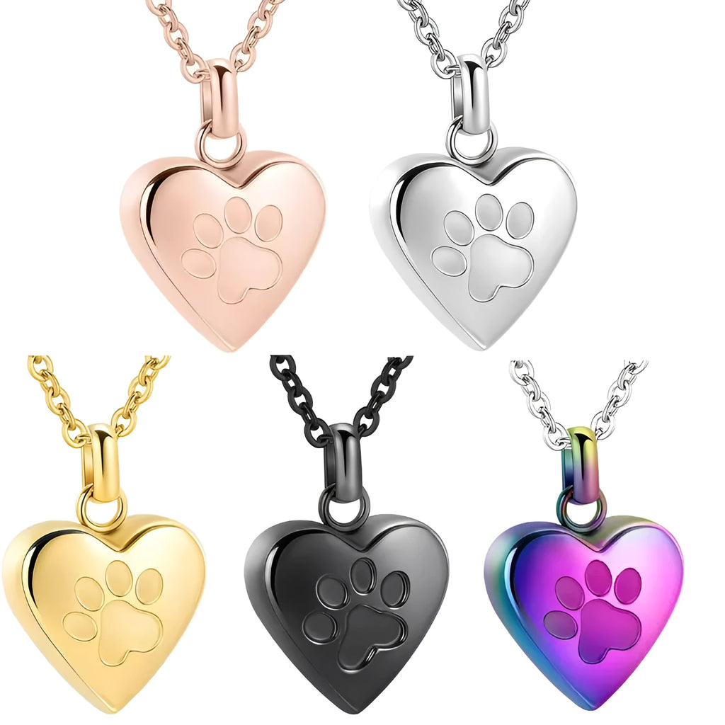Simple heart-shaped titanium steel pendant necklace with a love paw print and an openable compartment.