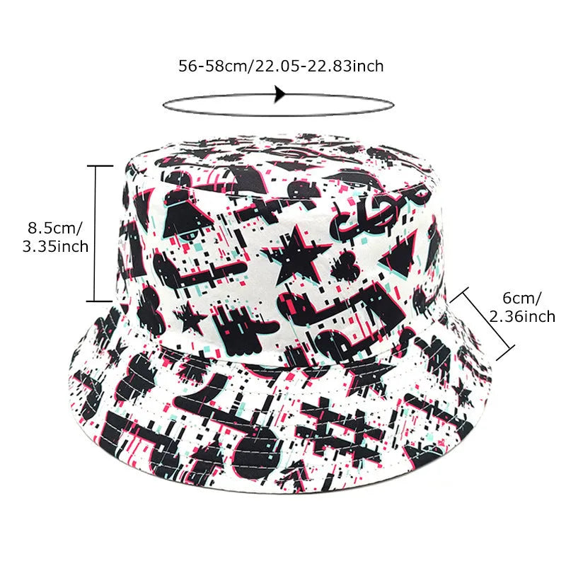 Musical note pattern printed bucket hat with dome crown in polyester fabric