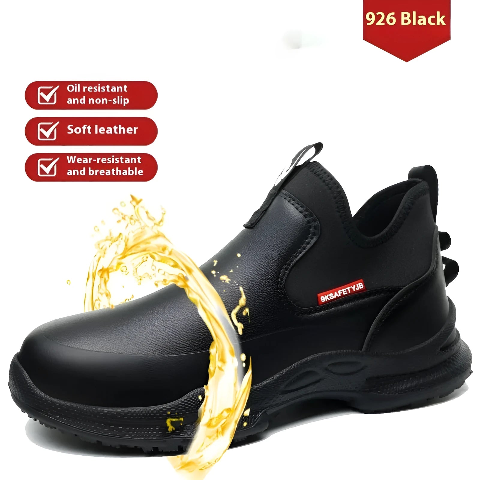 YD-926 black high-cut waterproof chef shoes with oil-resistant anti-slip rubber soles