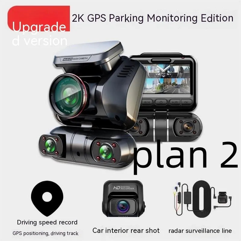 Car driving recorder with four lenses, 2-inch screen, and plastic housing for vehicle monitoring