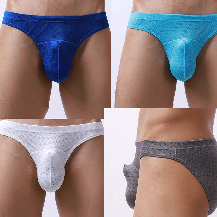 Men's transparent loose fit nylon underwear in multiple colours on size chart