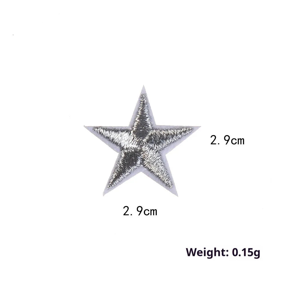Colourful five-pointed star embroidery patches and cloth stickers for DIY clothing decoration.