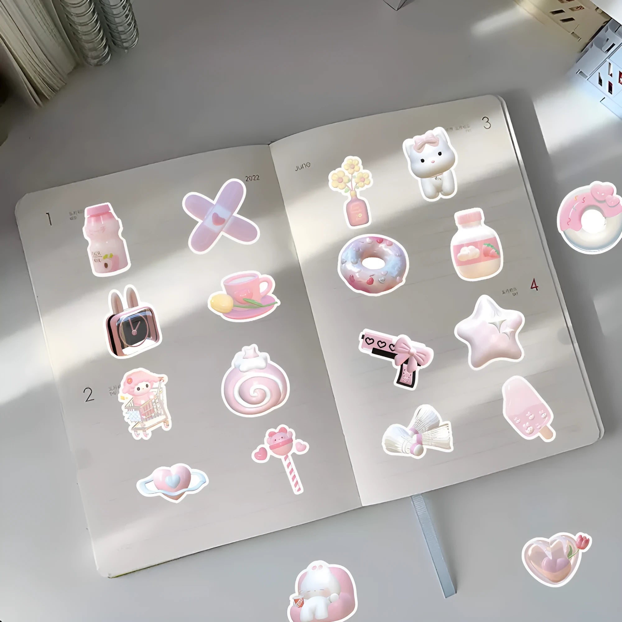 Pink 3D girl heart decorative stickers set of 63 pieces for craft projects