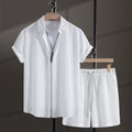 Men's jacquard patterned short sleeve shirt and matching shorts in cotton blend fabric