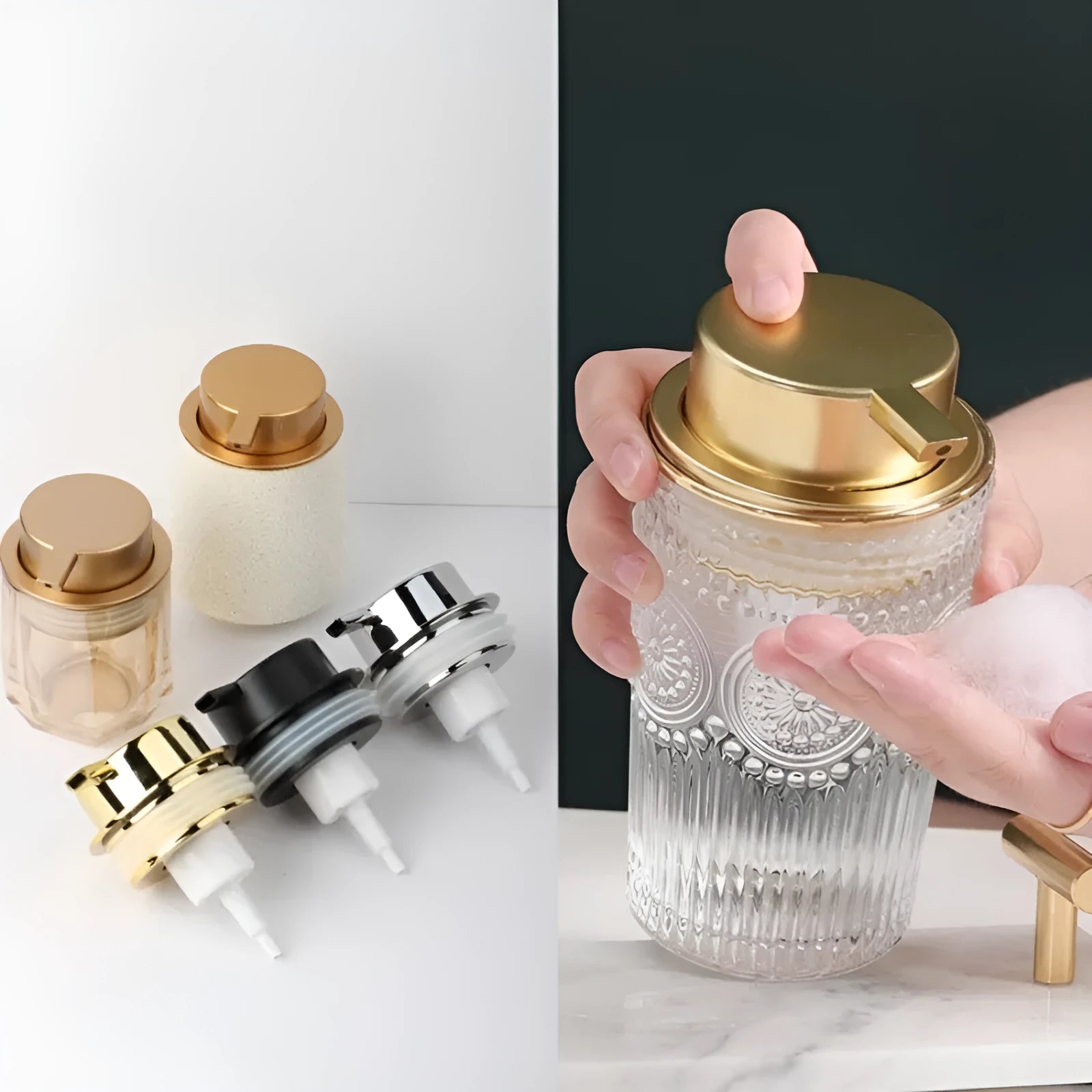 ABS plastic facial cleanser foam pump dispenser with large foam head in four colour options