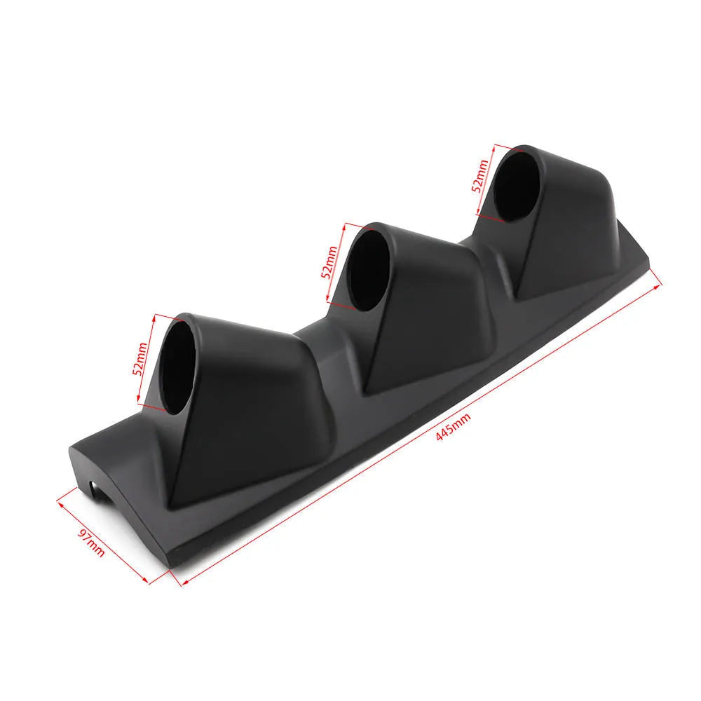 Black ABS car instrument stand with three-hole right drive mounting for 52mm gauges