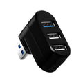Black and white USB rotary splitter hub with four ports and ABS plastic casing