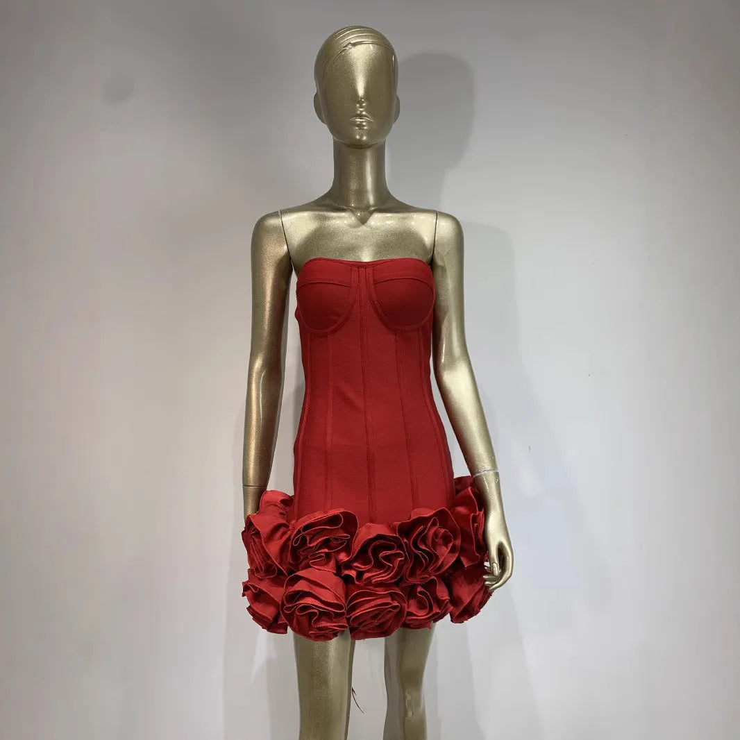 Women's solid colour polyester dress with a mid waist in red, white or black.