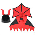 Black polyester pet vampire costume with long cloak and pointed hat for Halloween dressing