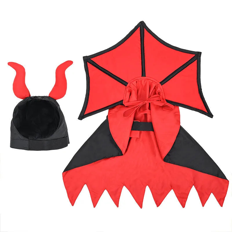 Black polyester pet vampire costume with long cloak and pointed hat for Halloween dressing