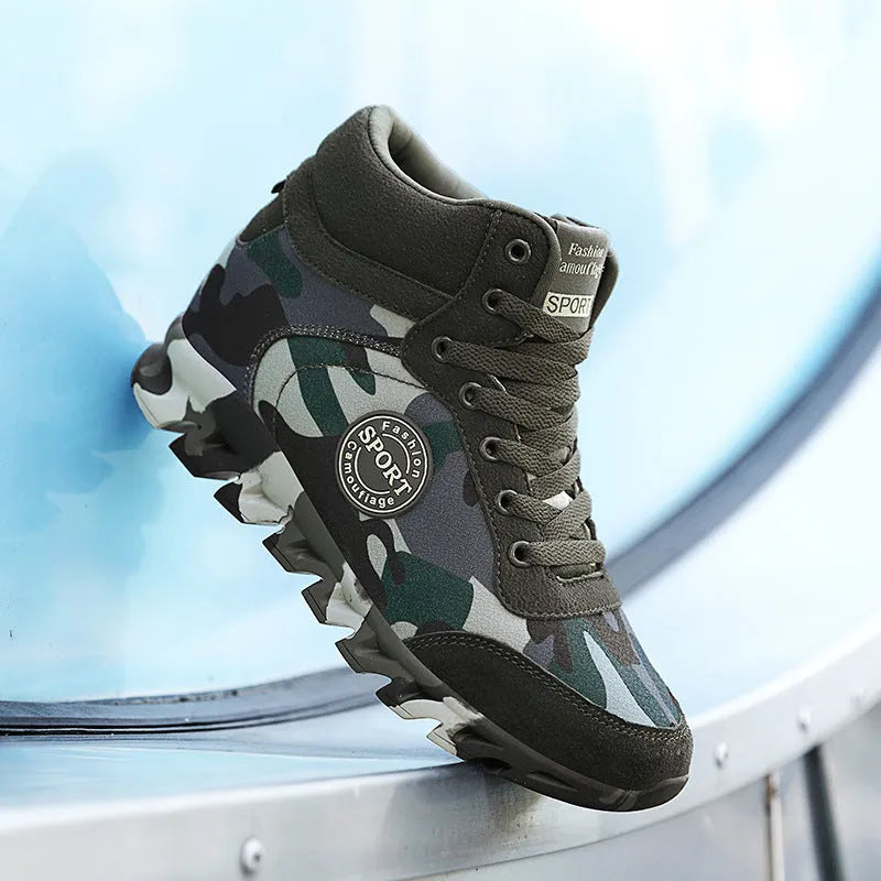 Women's green canvas sneakers with camouflage print detail and rubber sole