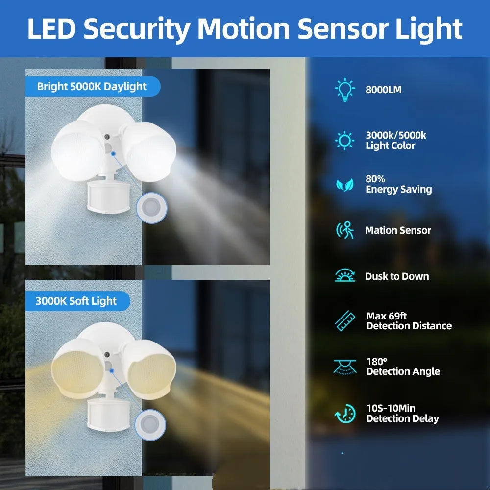 White LED human body induction security flood light with motion sensor for outdoor use