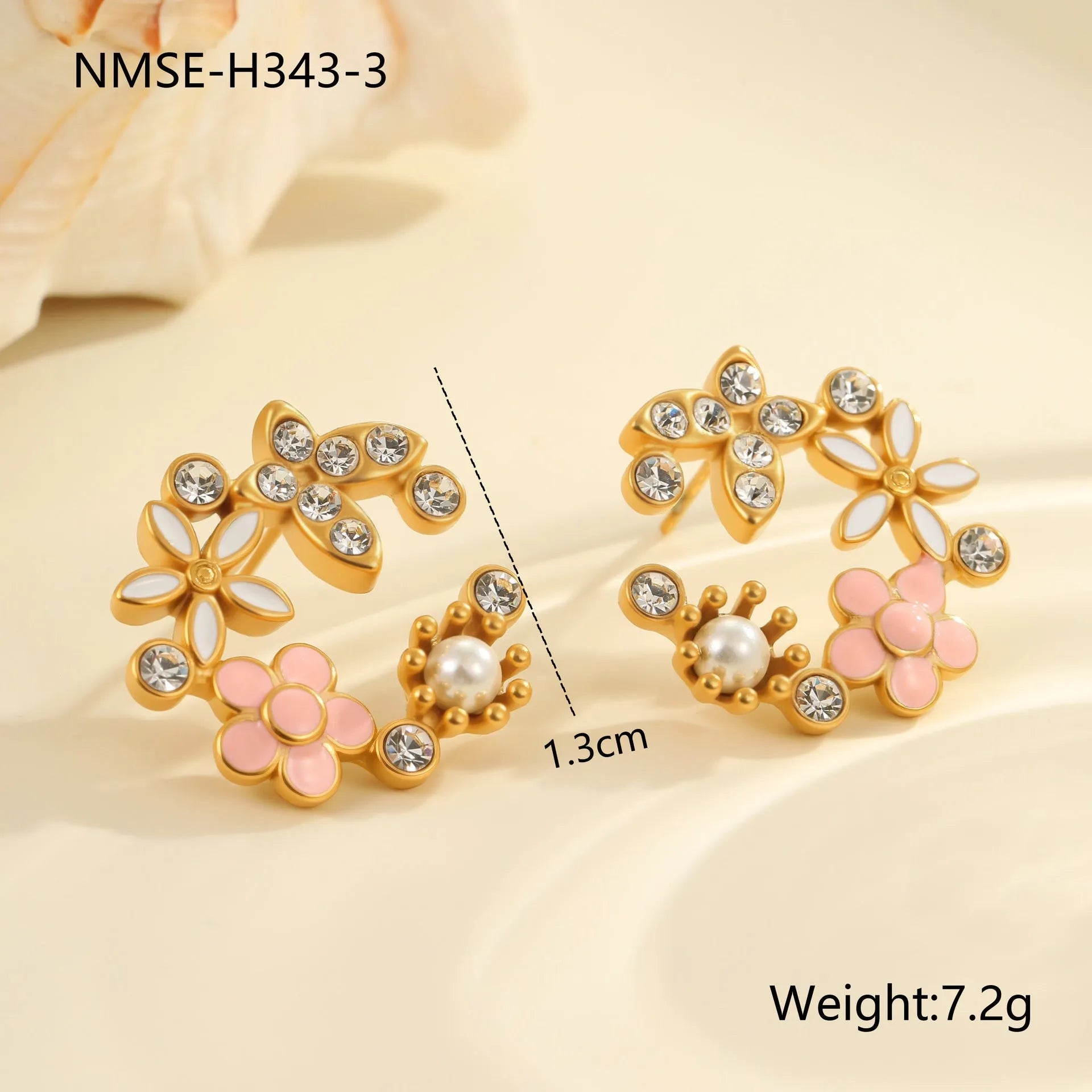 Colourful flower stud earrings with petal design on stainless steel posts