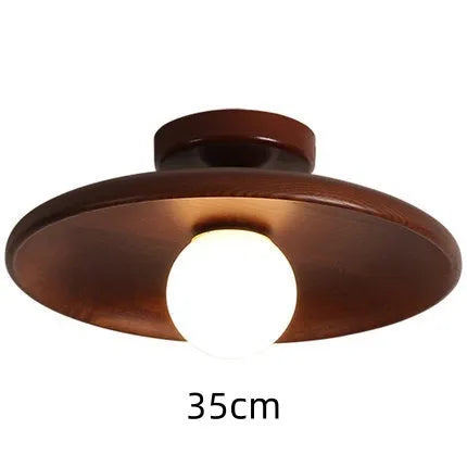 Modern solid wood ceiling lamp with glass shade in wood or walnut finish, available in three sizes.