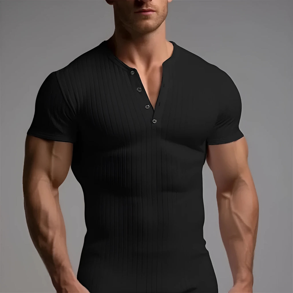 Men's slim-fitting muscle-cut sports T-shirt in polyester, shown in Army Green colour.