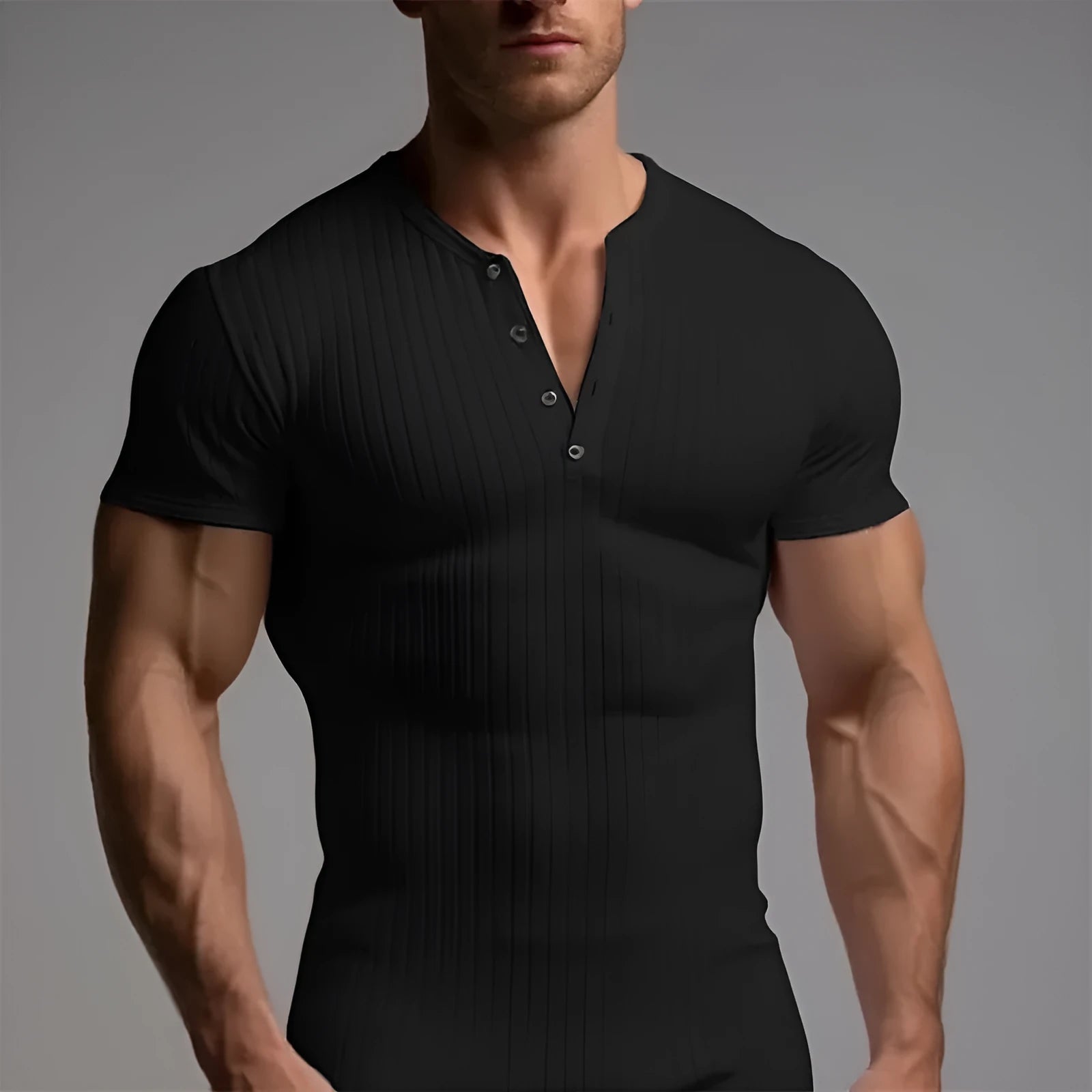 Men's slim-fitting muscle-cut sports T-shirt in polyester, shown in Army Green colour.