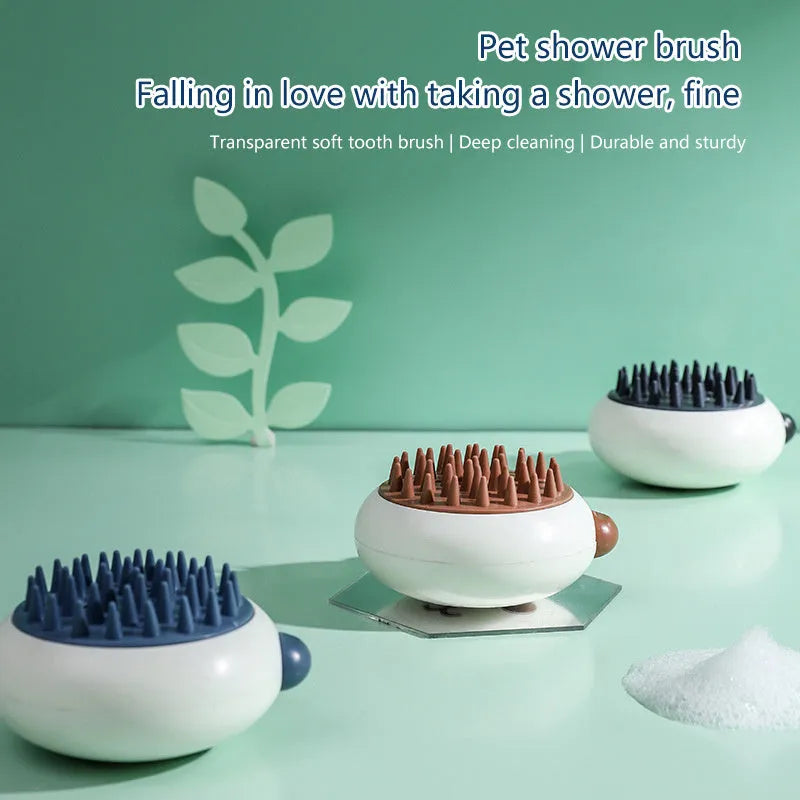 Panda-shaped silicone pet bath brush for cats and dogs with integrated handle