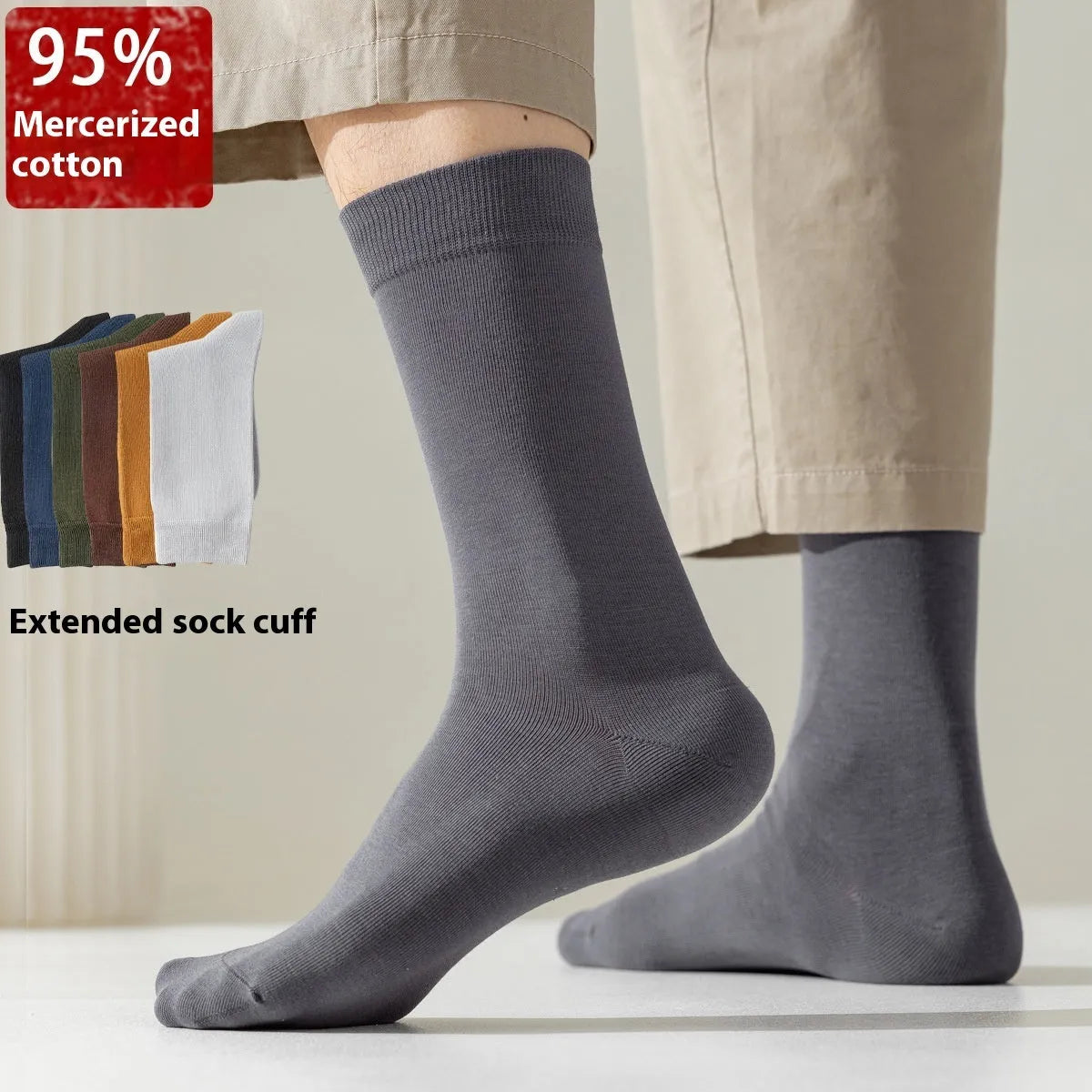 Men's mid-calf business socks in pure combed cotton available in multiple solid colours