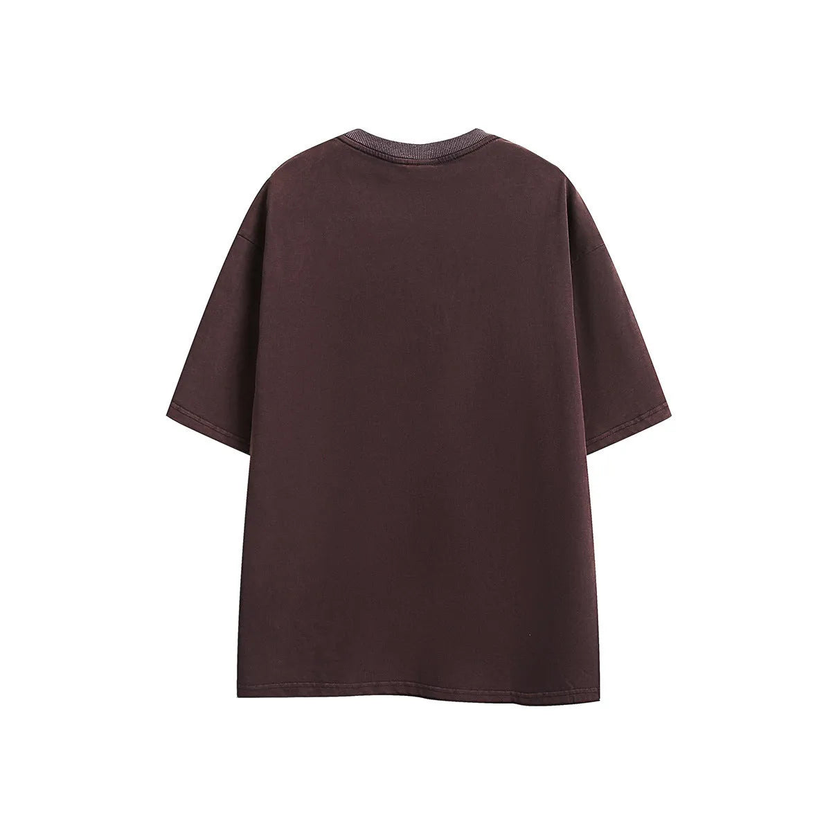 Embroidered washed purple and black loose-fit retro cotton short-sleeved t-shirt.