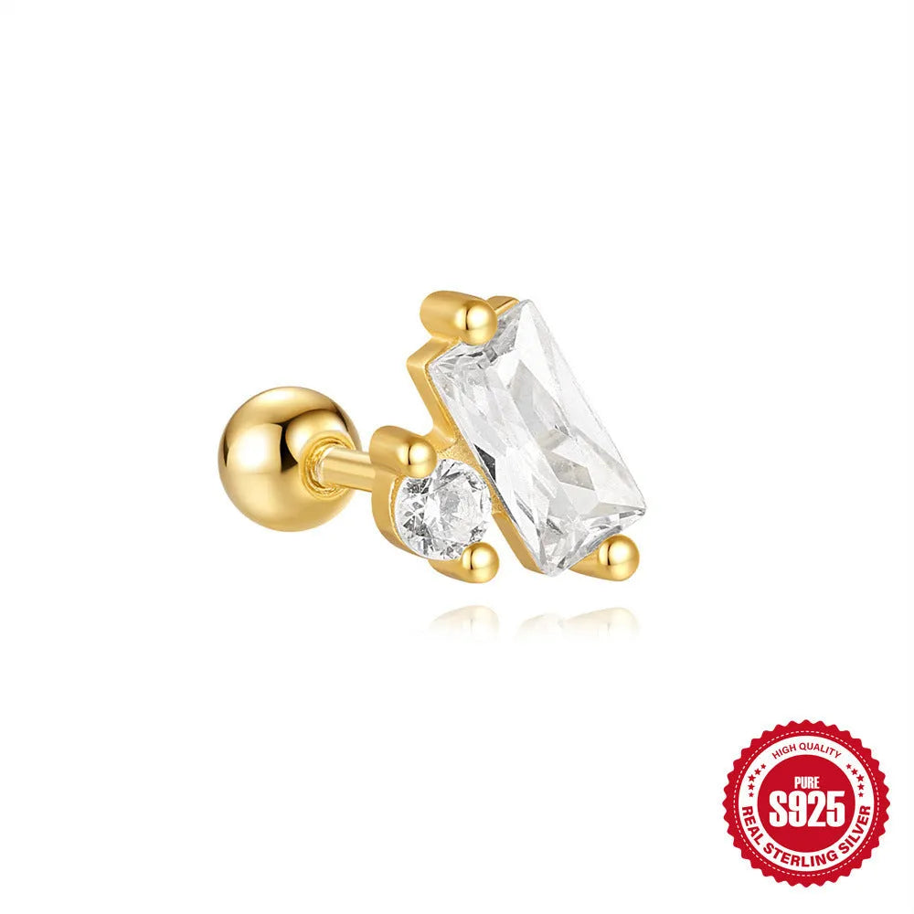 S925 sterling silver square gravel stud earrings with red centre and electroplated gold finish