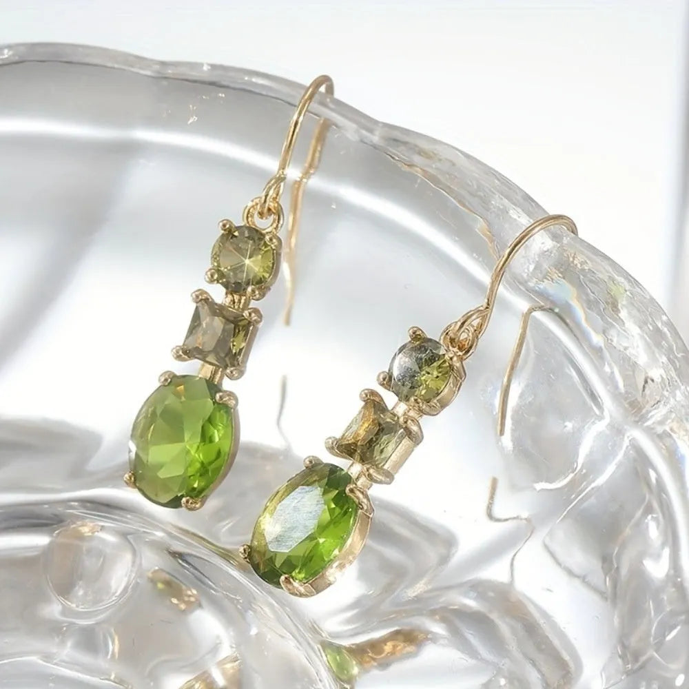 Green copper geometric quadrilateral earrings with Bohemian style