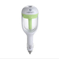 Blue portable car humidifier air purifier with 180 degree rotation on car dashboard